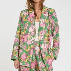 DRA Floral Print Green/Pink Blazer (Size XS)